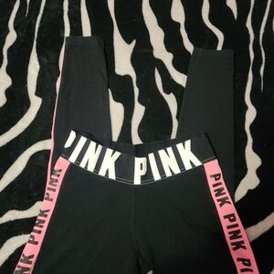 PINK Victoria's Secret Black Leggings with Pink Accents